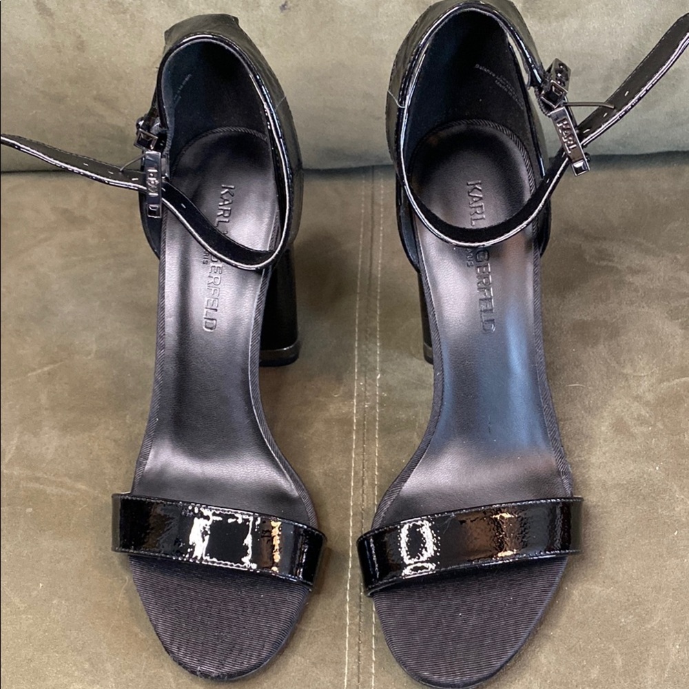 Karl Lagerfeld Black Patent Leather Women's Sandals
